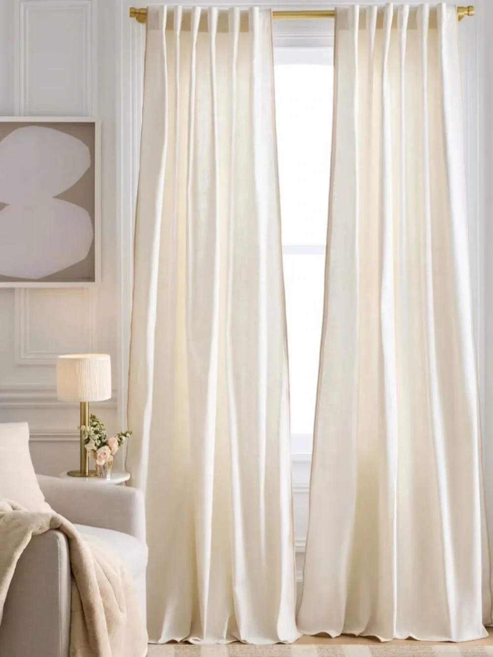 QUINCE 48x108 Piped Edge Cotton Curtain Ivory/Oatmeal